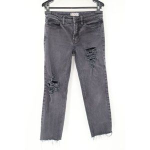 Free people women's size 25 W28 destroyed raw hem straight mid‎ rise jeans gray